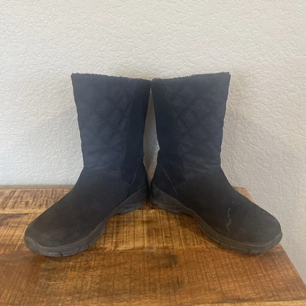 Lands End Women's Quilted Suede All Weather Boots Dark Blue Size 7.5 D Winter